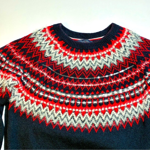 Tommy Hilfiger Sweater Womens Small Fair Isle Wool Cotton Sequin Nordic Ski - Picture 2 of 7